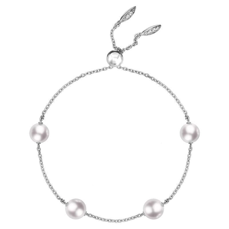 Mikimoto 18ct White Gold 7mm White Akoya Pearl Diamond Bracelet - TITLE White Gold