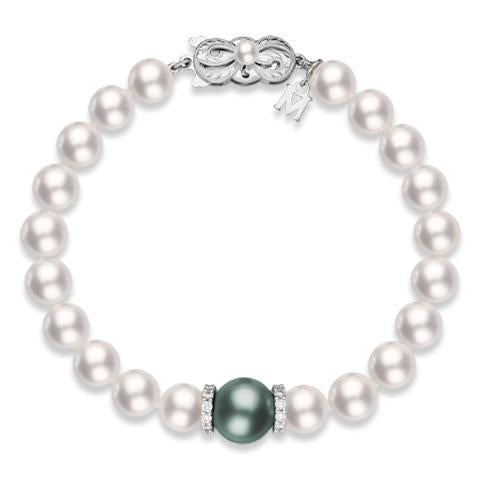 Mikimoto 18ct White Gold Black South Sea and Akoya Pearl 0.40ct Diamond Bracelet - Option1 Value White Gold