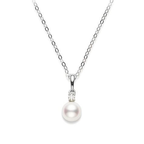 Mikimoto 18ct White Gold Diamond 7mm White AA Akoya Pearl Necklace - TITLE White Gold