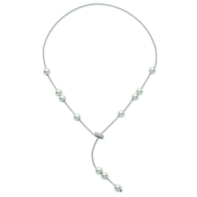 Mikimoto 18ct White Gold Diamond 7mm White Akoya Pearl Necklace - TITLE White Gold