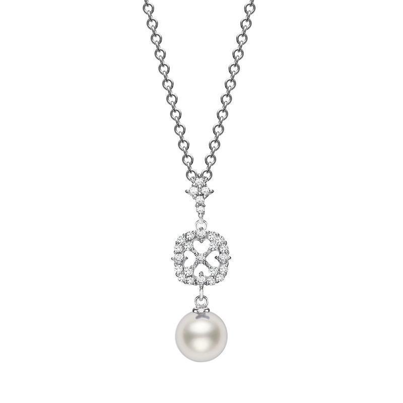 Mikimoto 18ct White Gold Diamond 8mm White A+ Akoya Pearl Necklace - Option1 Value White Gold