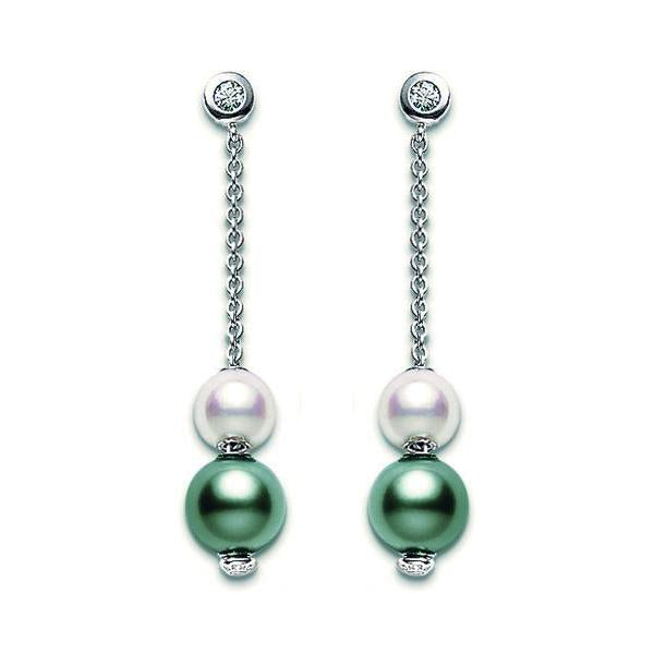 Mikimoto 18ct White Gold Diamond Black South Sea Pearl Drop Earrings - TITLE White Gold