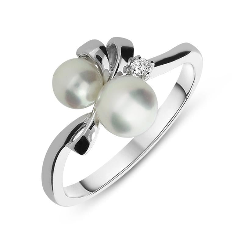 Mikimoto 18ct White Gold 5.5mm Akoya Pearl Diamond Ring D - K