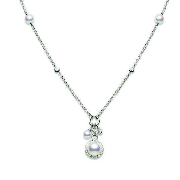Mikimoto 18ct White Gold Diamond White A+ Akoya Pearl Necklace