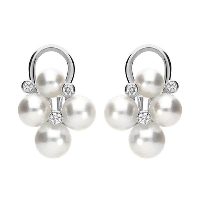 Mikimoto 18ct White Gold Diamond White Akoya Pearl Bubble Earrings - White Gold