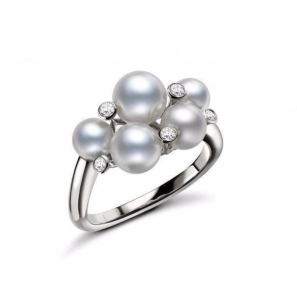 Mikimoto 18ct White Gold Diamond White Akoya Pearl Bubble Ring - 50