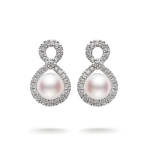 Mikimoto 18ct White Gold Diamond White Akoya Pearl Infinity Earrings - White Gold