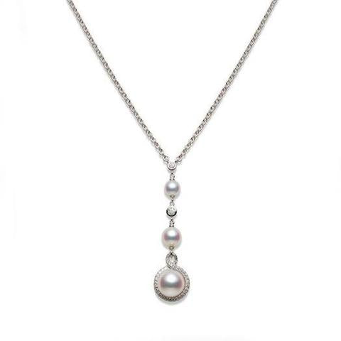 Mikimoto 18ct White Gold Diamond White Akoya Pearl Necklace - White Gold