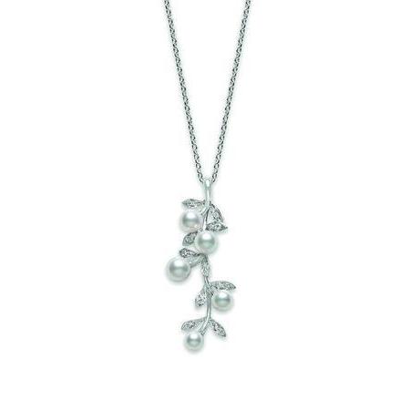 Mikimoto 18ct White Gold Diamond White Akoya Pearl Olive Necklace - TITLE White Gold