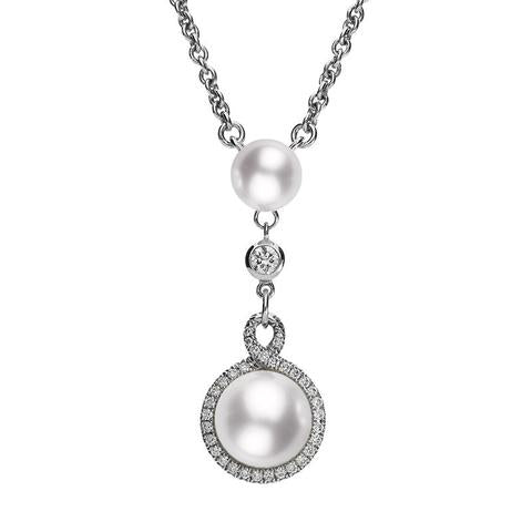 Mikimoto 18ct White Gold Diamond White Akoya Pearl Twist Necklace