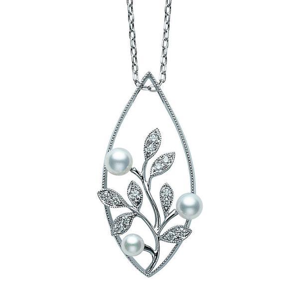 Mikimoto 18ct White Gold Diamond White Akoya Pearl Vine Necklace - Option1 Value White Gold