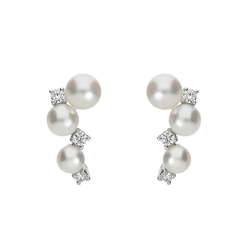 Mikimoto 18ct White Gold 4.25mm Akoya Pearl Diamond Earrings