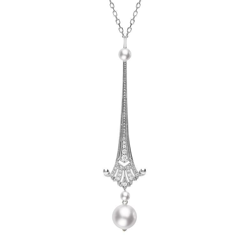 Mikimoto 18ct White Gold Akoya Pearl Diamond Art Deco Necklace