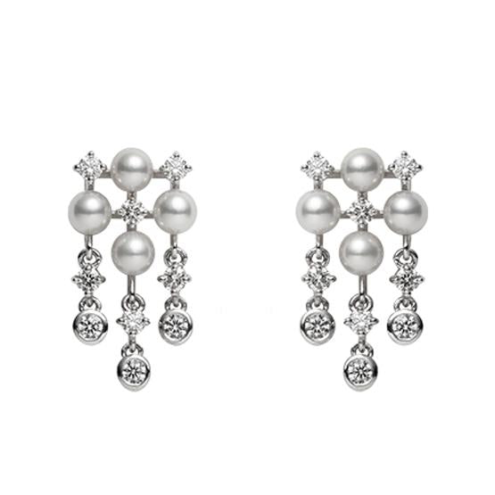 Mikimoto 18ct White Gold White Akoya Pearl Diamond Chandelier Drop Earrings - TITLE White Gold