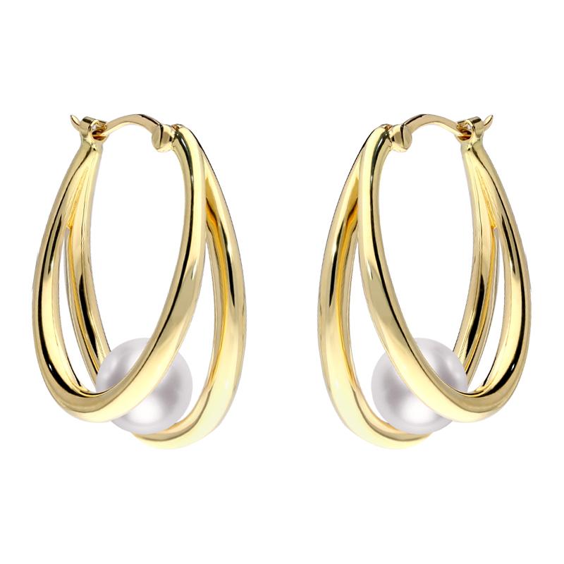 Mikimoto 18ct Yellow Gold 6mm White Akoya Pearl Hoop Earrings D