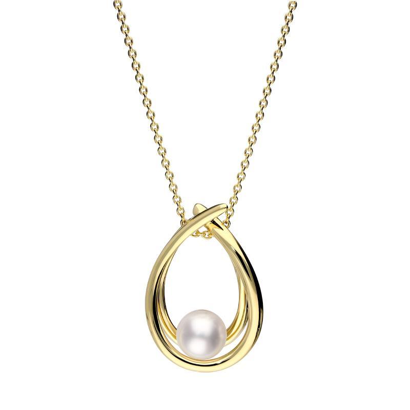 Mikimoto 18ct Yellow Gold 7mm White Akoya Pearl Hoop Necklace