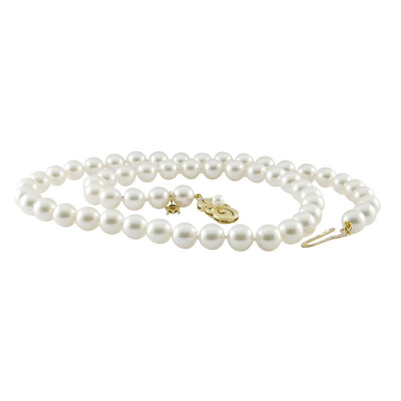 Mikimoto 18ct Yellow Gold 7mm White Akoya Pearl Necklace - Yellow Gold