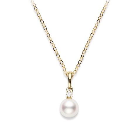 Mikimoto 18ct Yellow Gold Diamond 7mm White AA Akoya Pearl Necklace - TITLE Yellow Gold