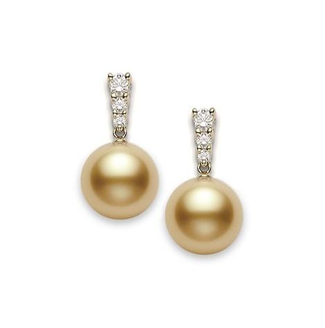 Mikimoto 18ct Yellow Gold Diamond Golden South Sea Pearl Earrings - Yellow Gold