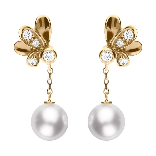 Mikimoto Dandelion 18ct Rose Gold Diamond Pearl Earrings - Option1 Value Rose Gold