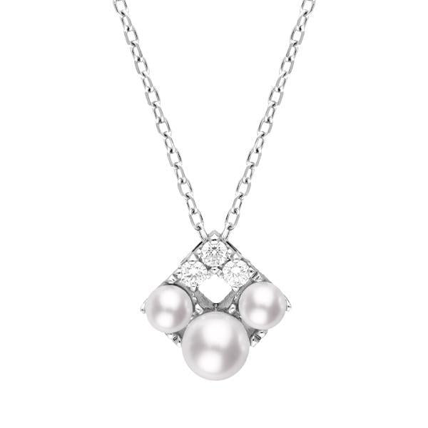 Mikimoto Falling Flakes 18ct White Gold 0.10ct Diamond Pearl Necklace - White Gold