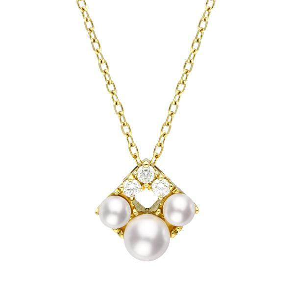 Mikimoto Falling Flakes 18ct Yellow Gold 0.10ct Diamond Pearl Necklace - Yellow Gold