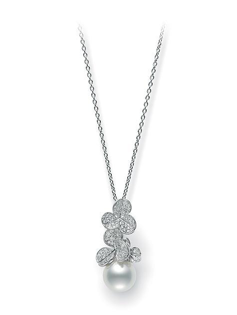 Mikimoto Fortune Leaves 18ct White Gold 12mm South Sea Pearl 0.93ct Diamond Necklace - TITLE White Gold