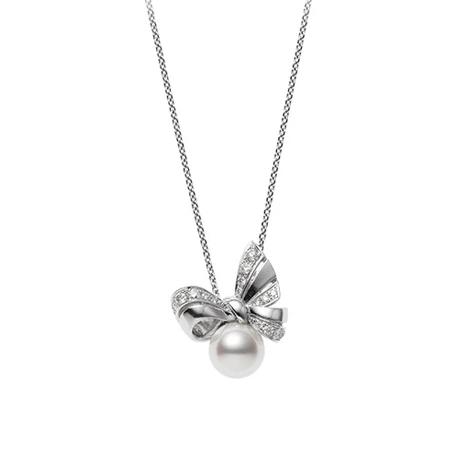 Mikimoto Jeux de Rubans 18ct White Gold 8.25mm Pearl 0.20ct Diamond Necklace