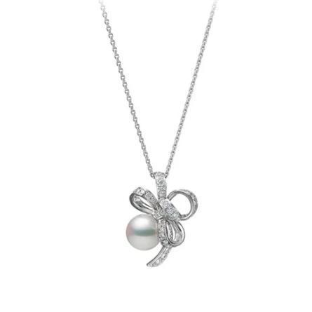 Mikimoto Jeux de Rubans 18ct White Gold 8.75mm Pearl 0.49ct Diamond Necklace