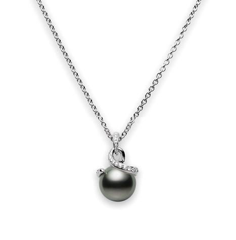 Mikimoto Twist 18ct White Gold Diamond Black South Sea Pearl Necklace - White Gold