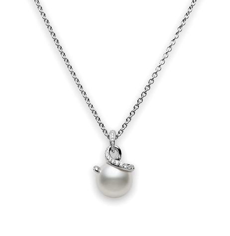 Mikimoto Twist 18ct White Gold Diamond White South Sea Pearl Necklace - White Gold