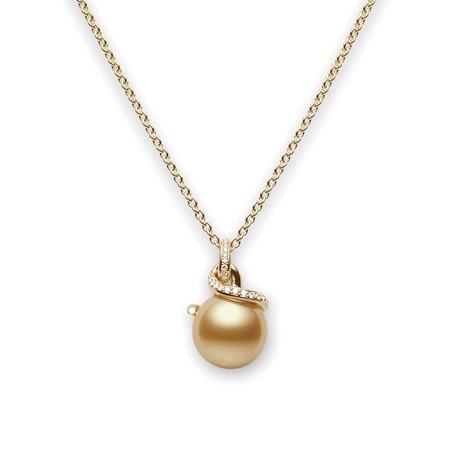 Mikimoto Twist 18ct Yellow Gold Diamond Golden South Sea Pearl Necklace - Yellow Gold
