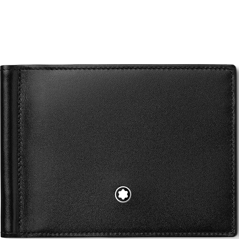 Montblanc Card Holder Meisterstuck Leather Wallet 6cc with Money Clip - Silver
