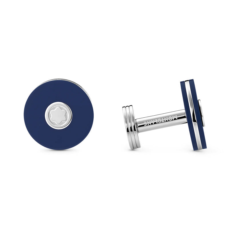 Montblanc Cufflinks Stainless Steel Blue Resin Star - Silver