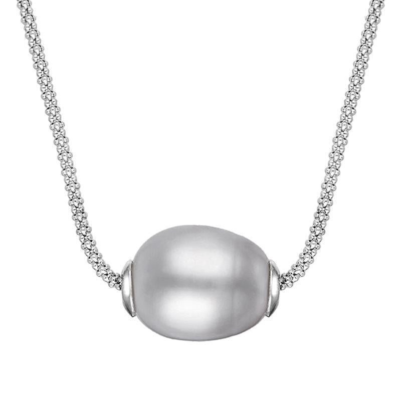 Sterling Silver Grey Baroque Single Pearl Bead Necklace