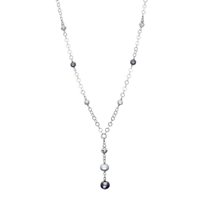 Sterling Silver Black Grey Pearl Ten Stone Bead Drop Necklace
