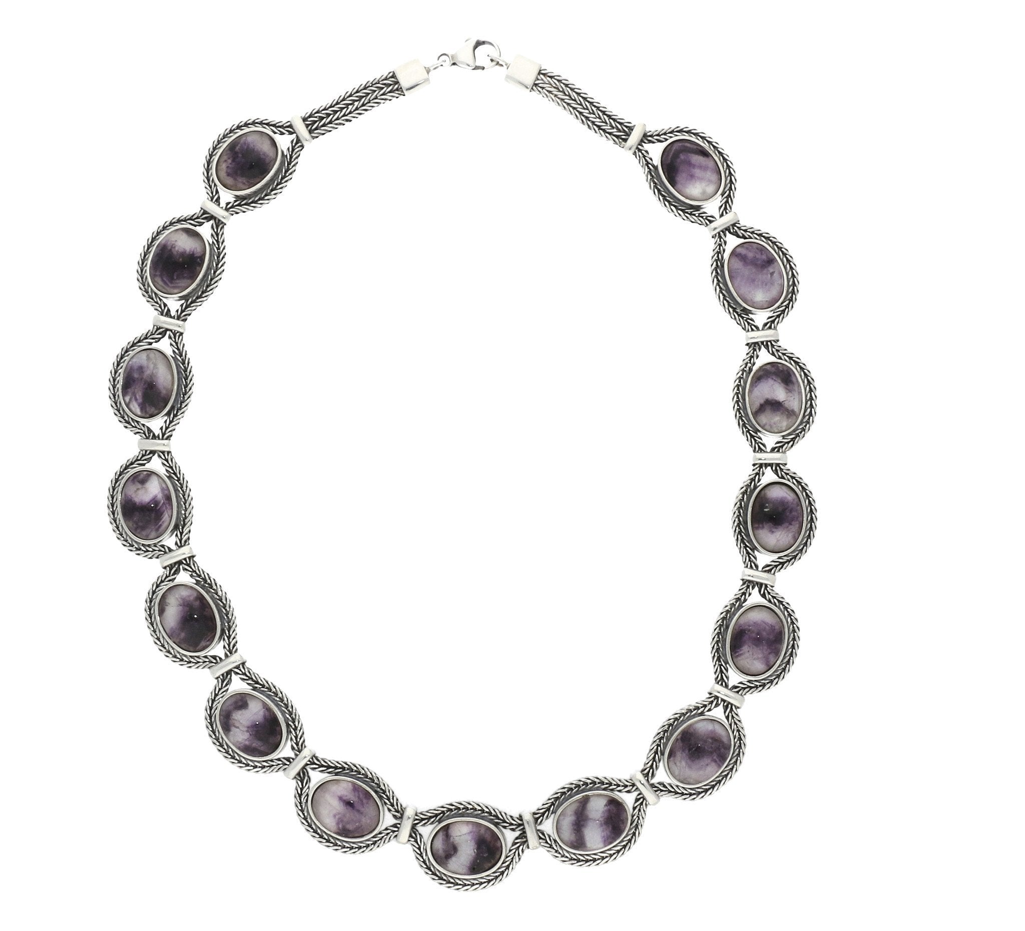 Sterling Silver Blue John Foxtail Oval Fifteen Stone Necklace - Silver