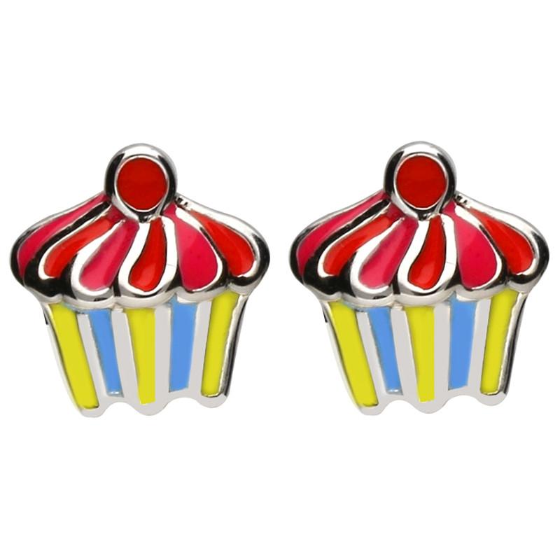 Sterling Silver NSPCC Enamel Multicolour Cupcake Stud Earrings D - Silver