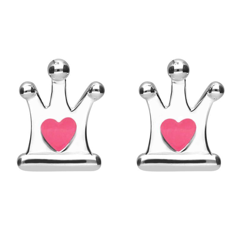 Sterling Silver NSPCC Enamel Small Heart Crown Stud Earrings D - Silver