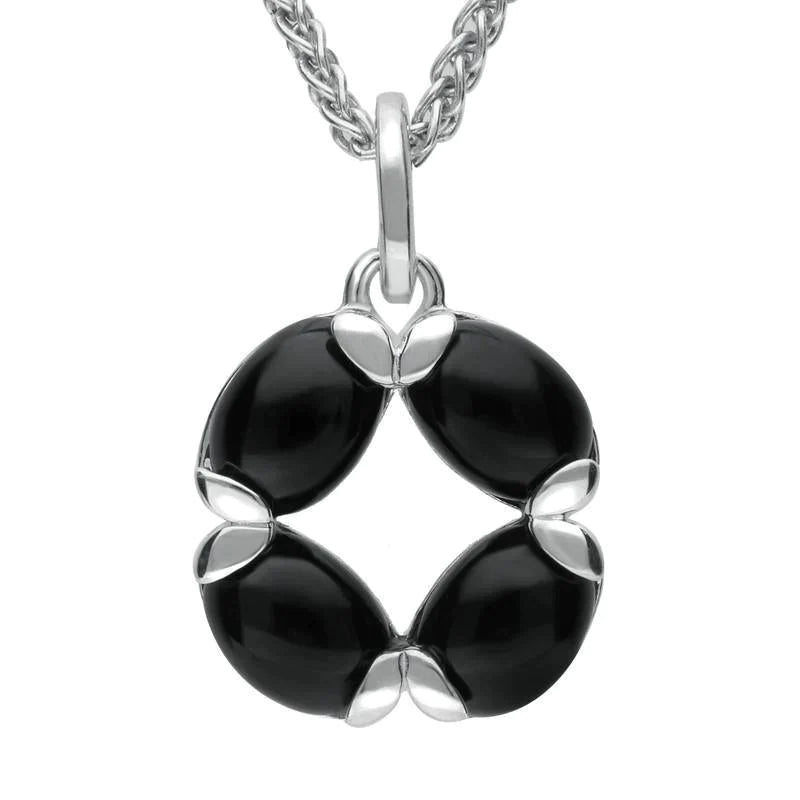 Sterling Silver Whitby Jet Oval Four Stone Necklace - Silver