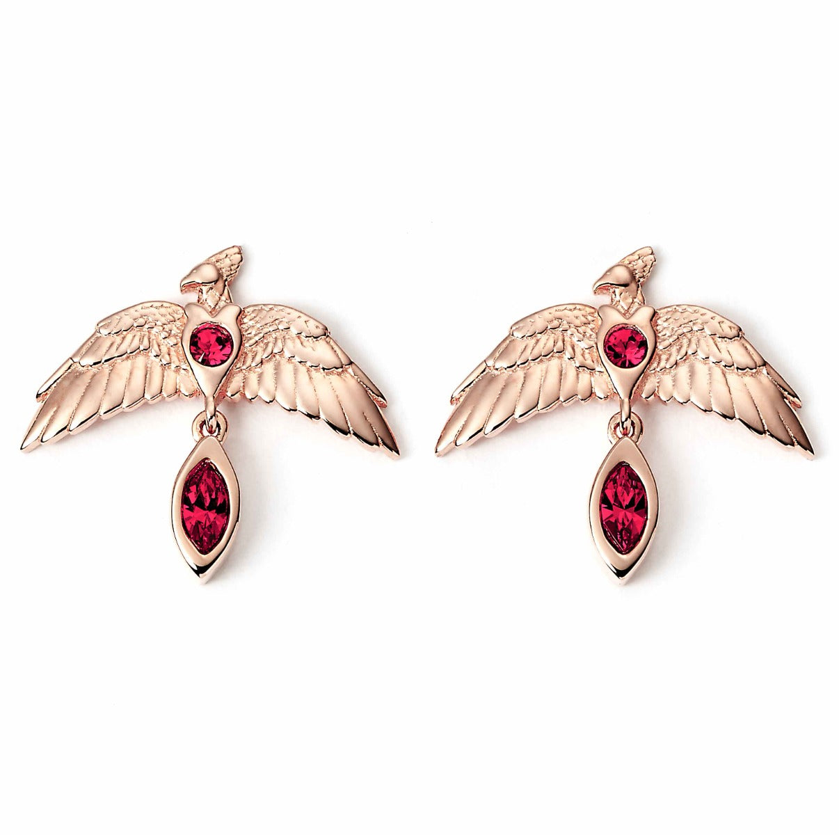 Official Harry Potter Sterling Silver Rose Gold Plated Fawkes Crystal Earrings - Gold