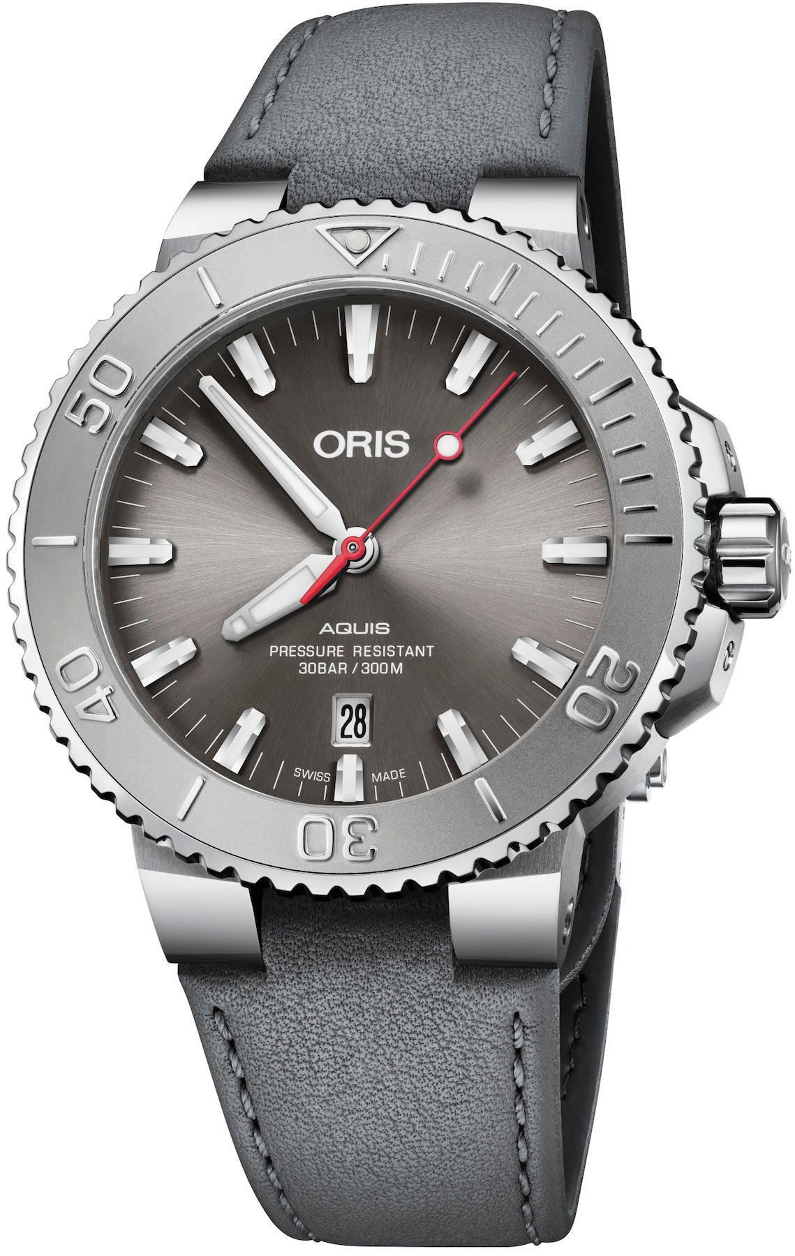 Oris Watch Aquis Date Relief Leather - Grey