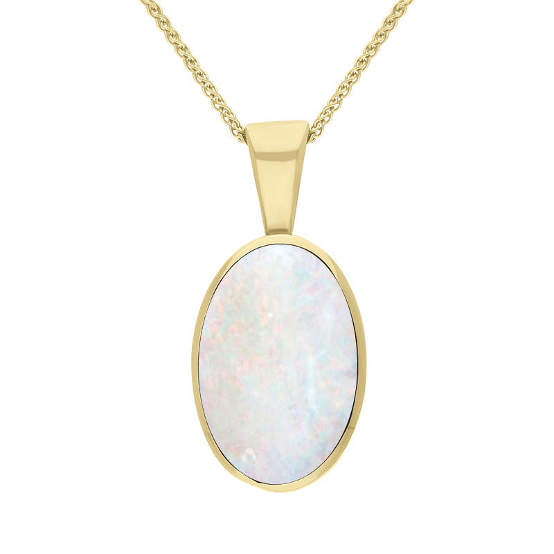 9ct Yellow Gold White Opal Oval Necklace - Yellow Gold