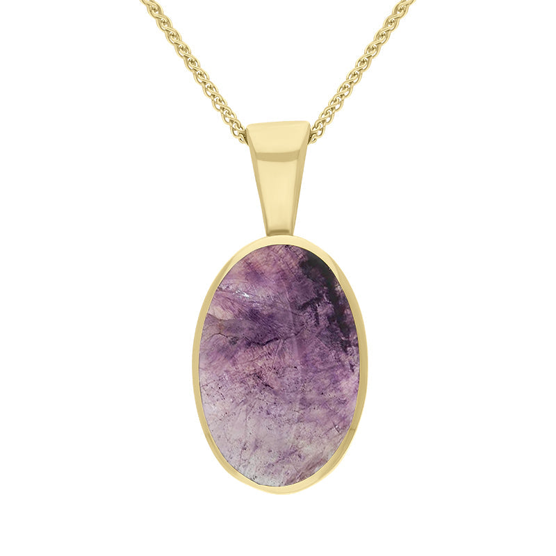 9ct Yellow Gold Blue John Oval Necklace - Yellow Gold