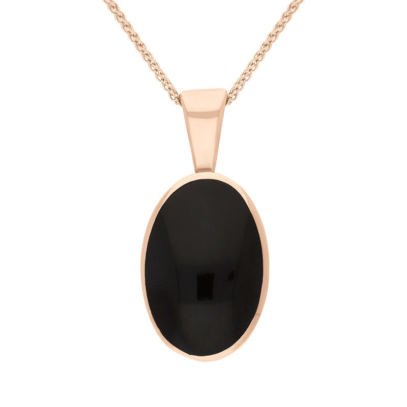 9ct Rose Gold Whitby Jet Oval Necklace - Rose Gold