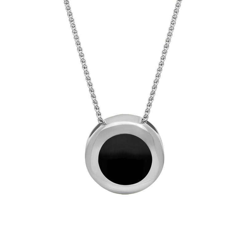Sterling Silver Whitby Jet Framed Round Necklace - Silver