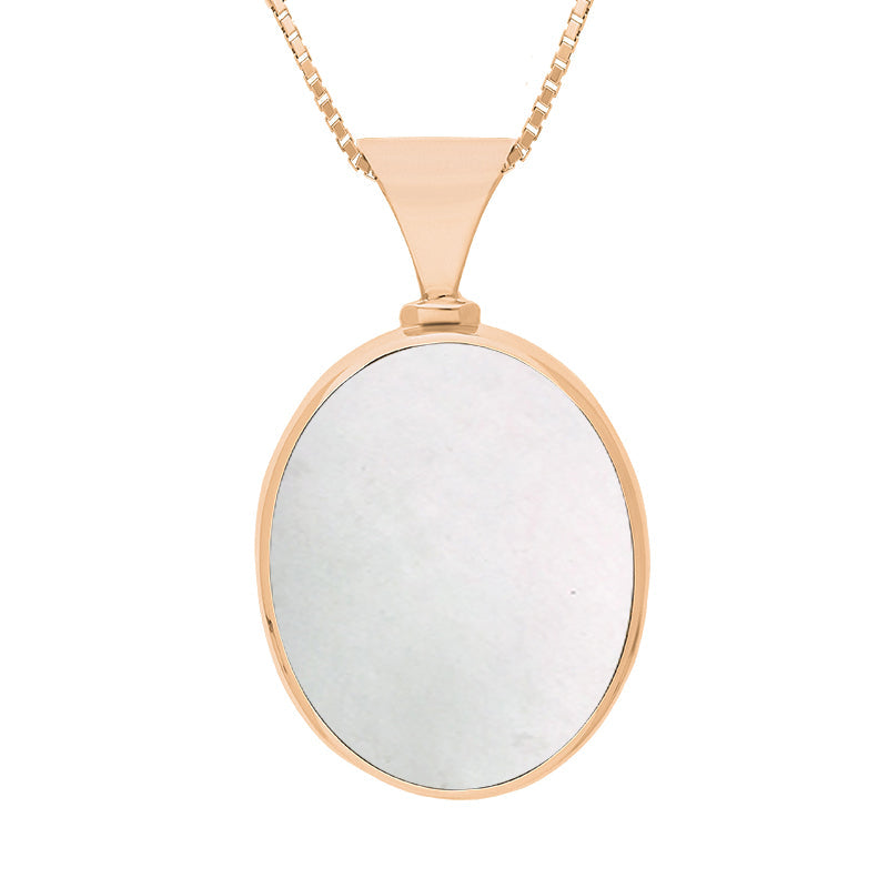 9ct Rose Gold Blue John Mother of Pearl Hallmark Double Sided Oval Necklace - Gold