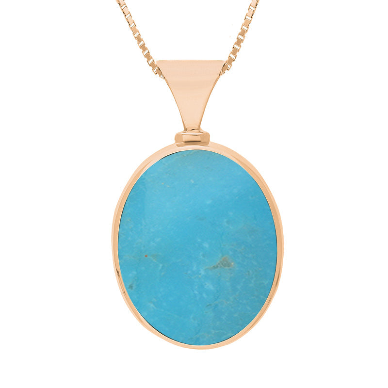 9ct Rose Gold Whitby Jet Turquoise Hallmark Double Sided Oval Necklace - Gold