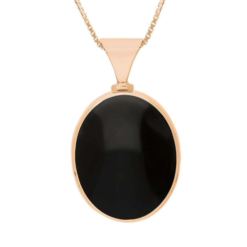 9ct Rose Gold Whitby Jet Mother of Pearl Hallmark Double Sided Oval Necklace - Gold