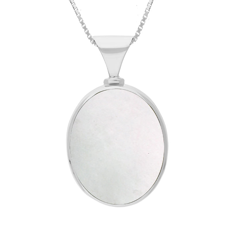 9ct White Gold Blue John Mother of Pearl Hallmark Double Sided Oval Necklace - Gold